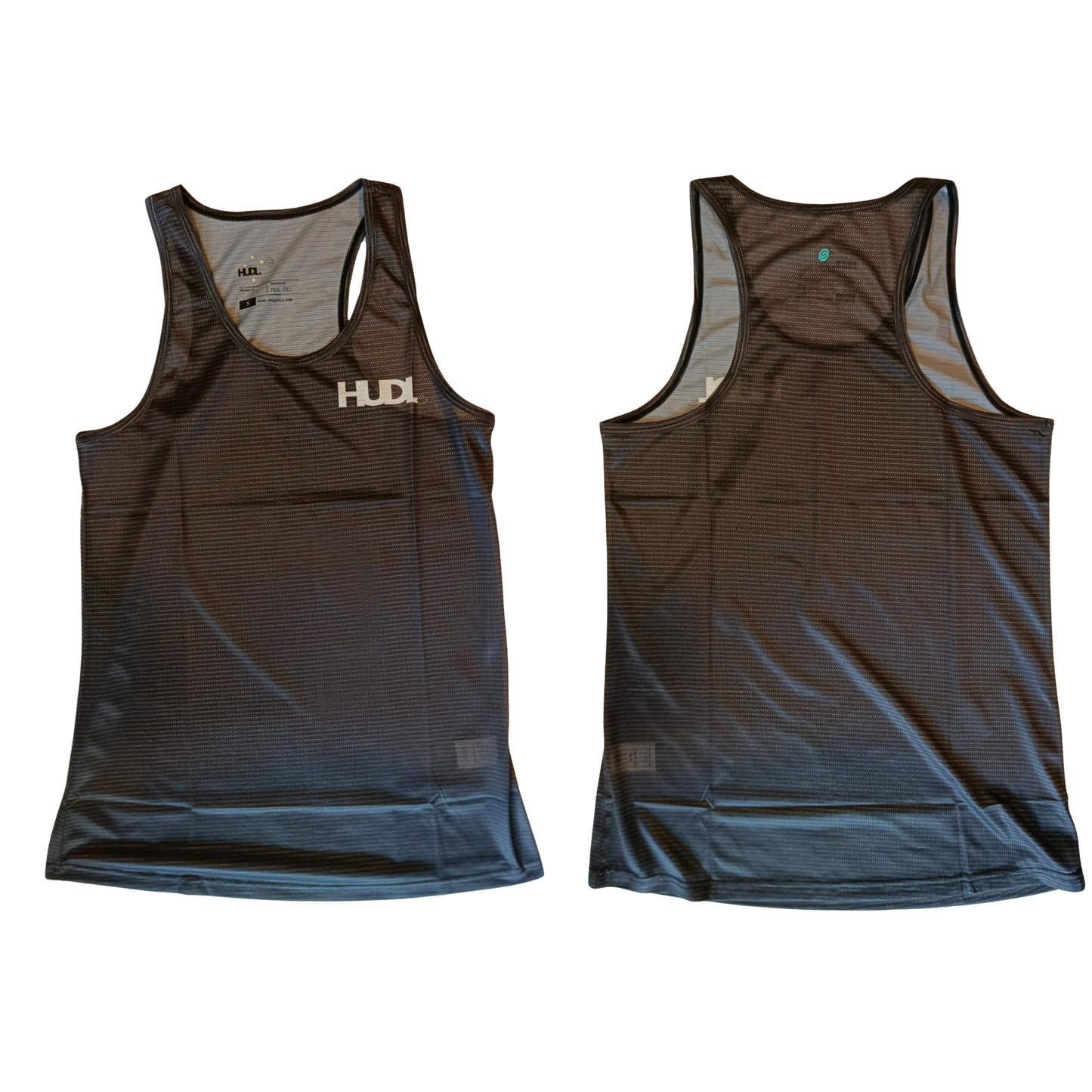 Back and Front HUDL women's scoop neck squash training top – XTPro fabric, breathable racer-back design in Black