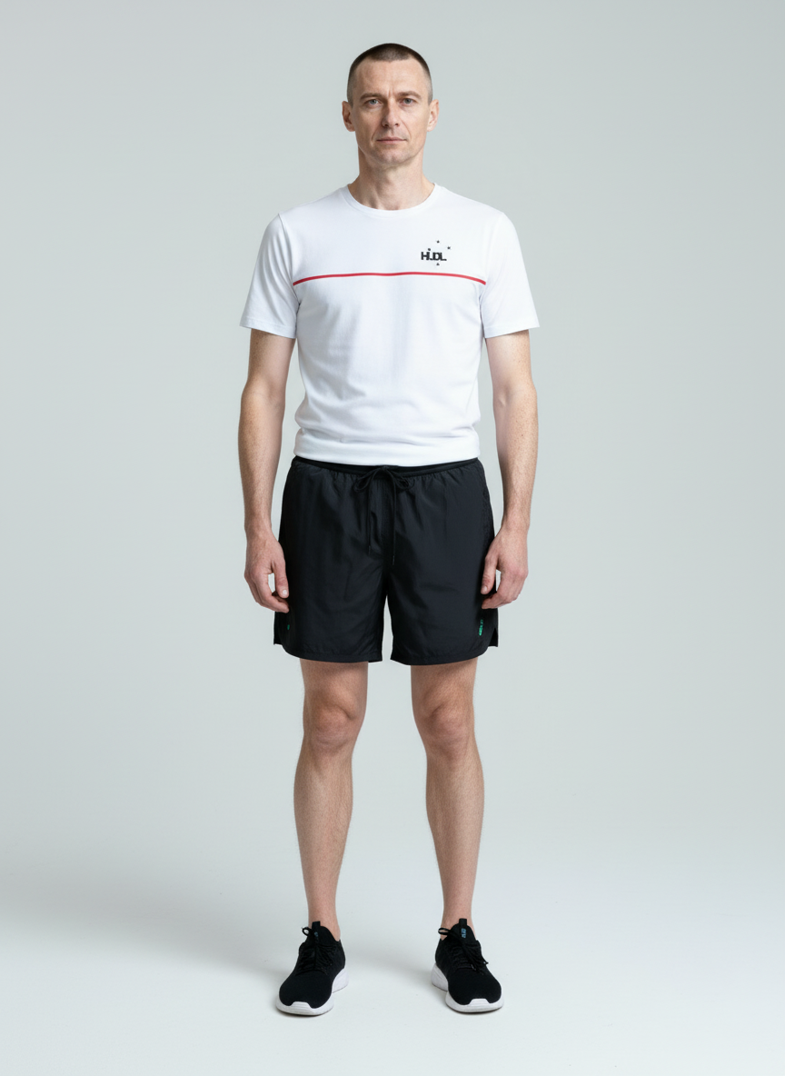 A man standing wearing a Paul Coll squash shirt fabric detail – anti-odor silver-plated yarn technology in White