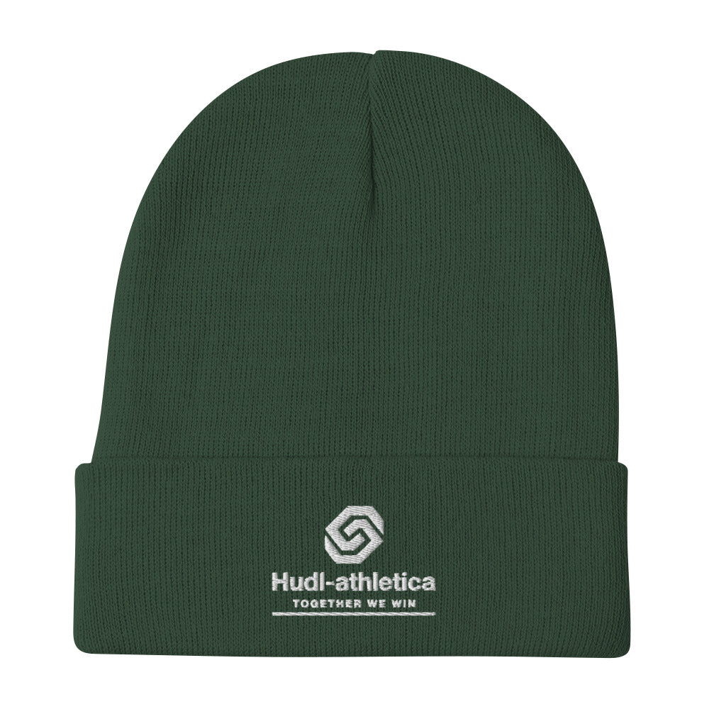 HUDL embroidered knit beanie – squash community streetwear, warm and stylish off-court in green