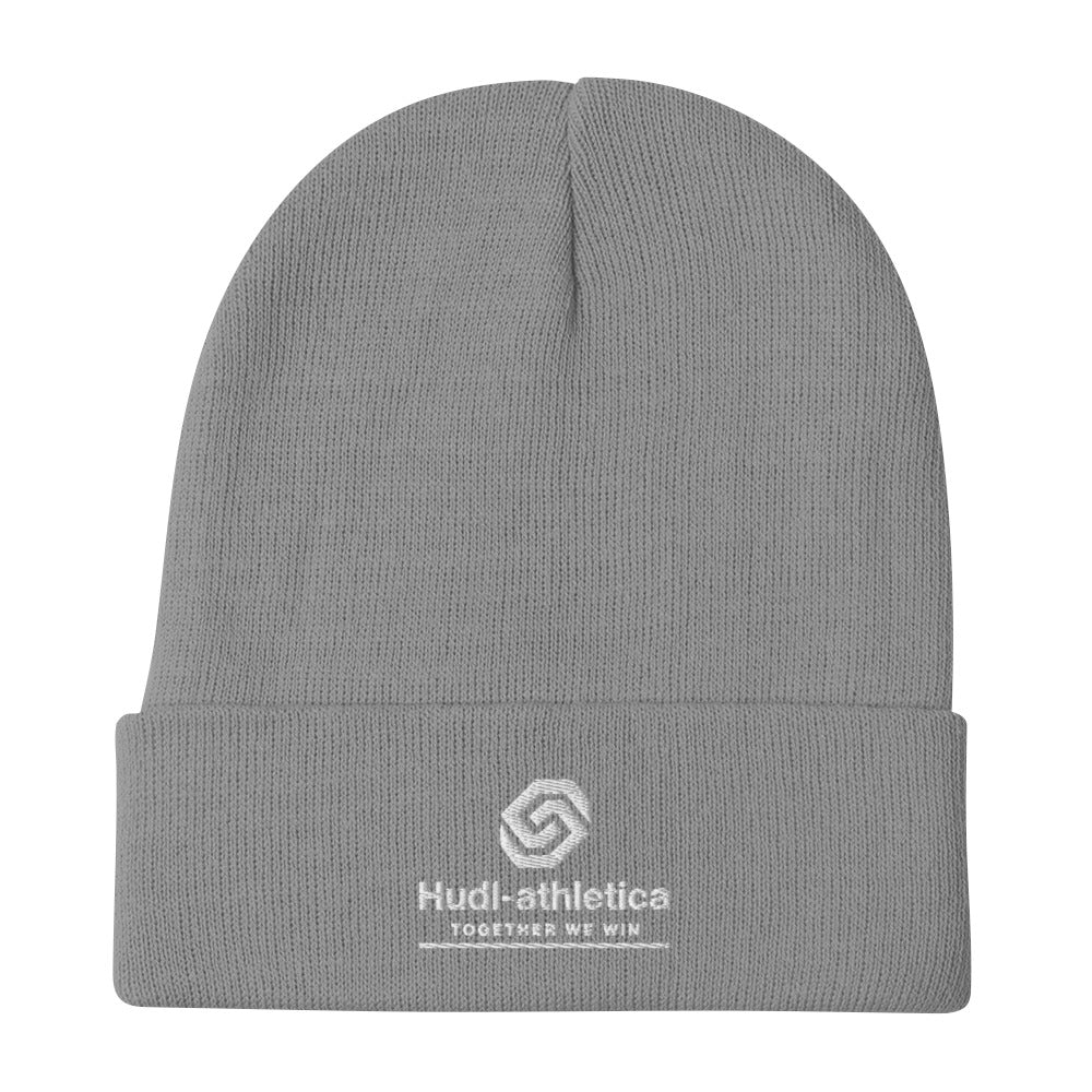 HUDL embroidered knit beanie – squash community streetwear, warm and stylish off-court in light grey