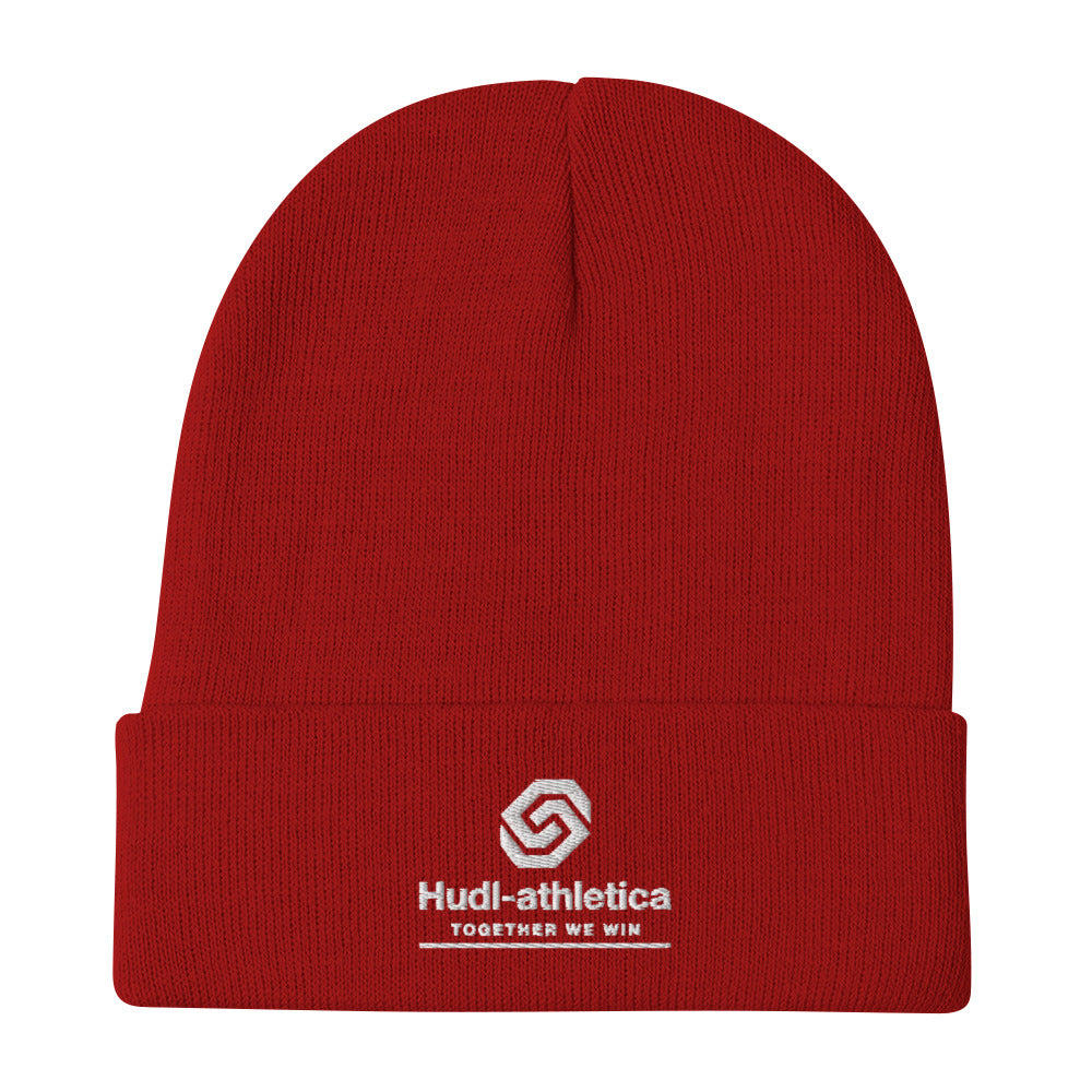 HUDL embroidered knit beanie – squash community streetwear, warm and stylish off-court in red